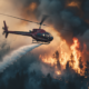 Spraying gel from helicopoter over wildfire
