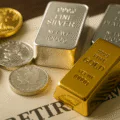 ChatGPT ha detto: Testo alternativo consigliato: "Immagine fotorealistica di monete e lingotti d'oro, d'argento e di platino disposti ordinatamente su un documento pensionistico, a simboleggiare un Gold IRA diversificato.