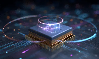 Futuristic memory chip surrounded by AI, photonic, and magnetic elements.