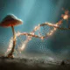 Fungo che cresce da un'elica di DNA attorcigliata