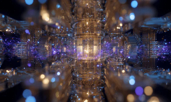 Cubits superconductores que brillan dentro de chips criogénicos